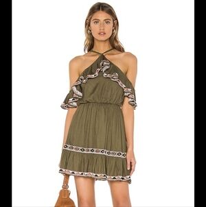 Olive Green Off-Shoulder Ruffle Dress